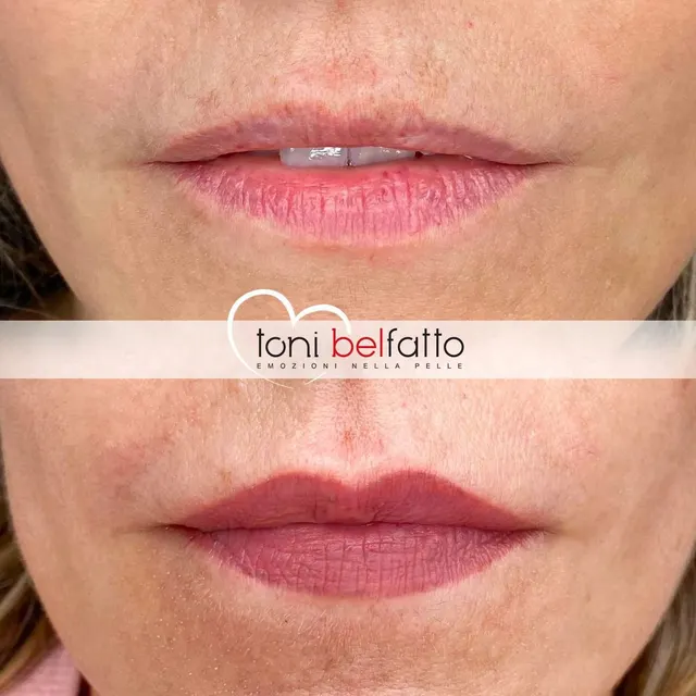 Maquillage permanent des lèvres, avant et après