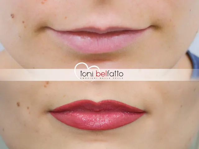 Maquillage permanent des lèvres, avant et après