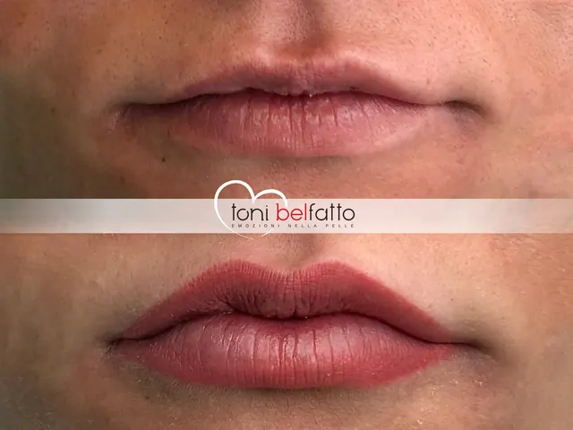 Maquillage permanent des lèvres, avant et après