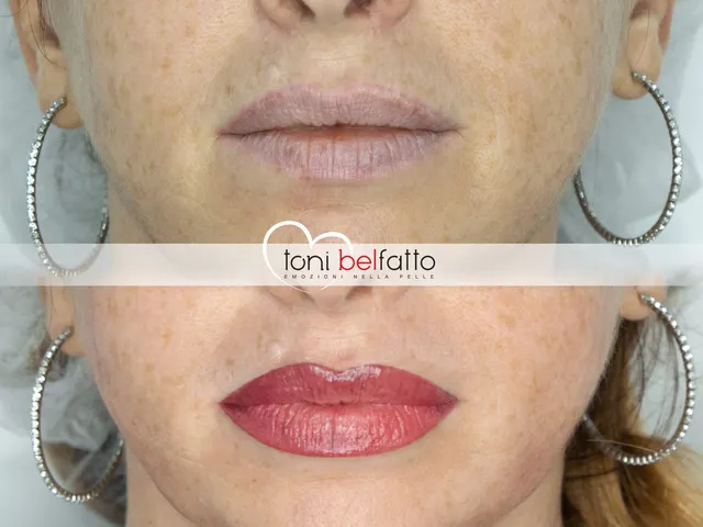Maquillage permanent des lèvres, avant et après