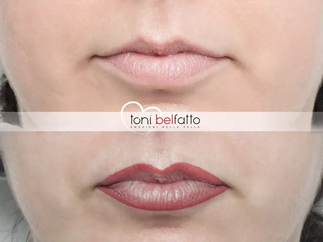 Maquillage permanent des lèvres, avant et après