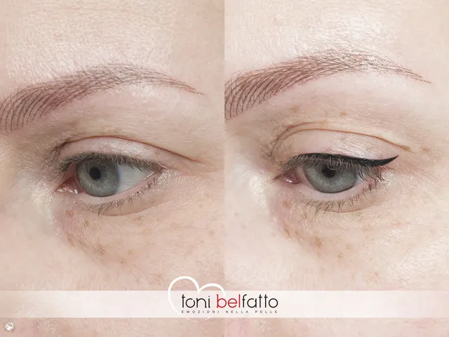 Permanent eyeliner, before and after
