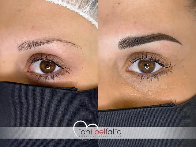 Permanent makeup eyebrows, before and after