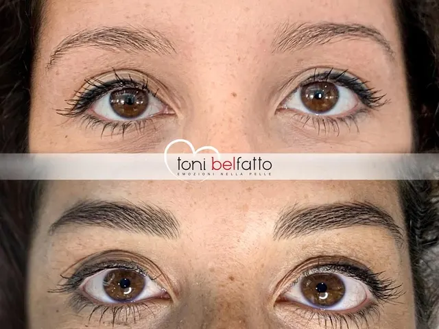 Permanent makeup eyebrows, before and after