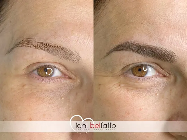 Permanent makeup eyebrows, before and after