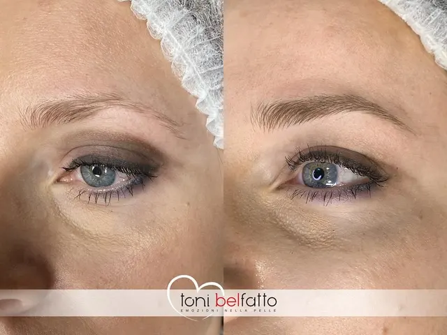 Permanent makeup eyebrows, before and after