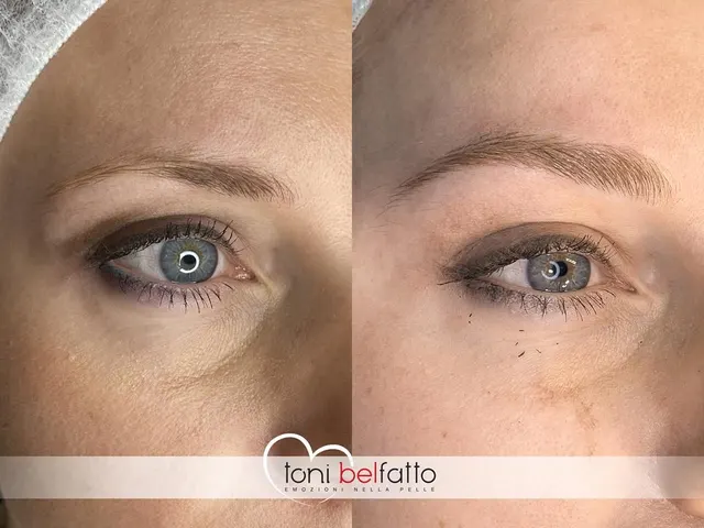 Permanent makeup eyebrows, before and after