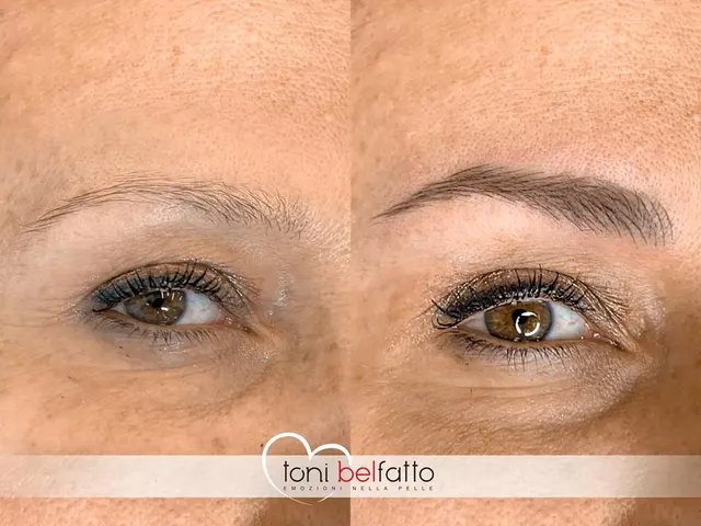 Permanent makeup eyebrows, before and after