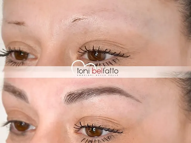 Permanent makeup eyebrows, before and after