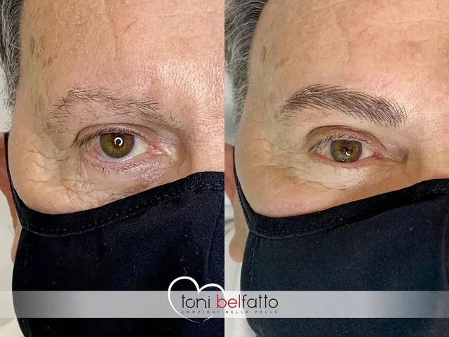 Permanent makeup eyebrows, before and after