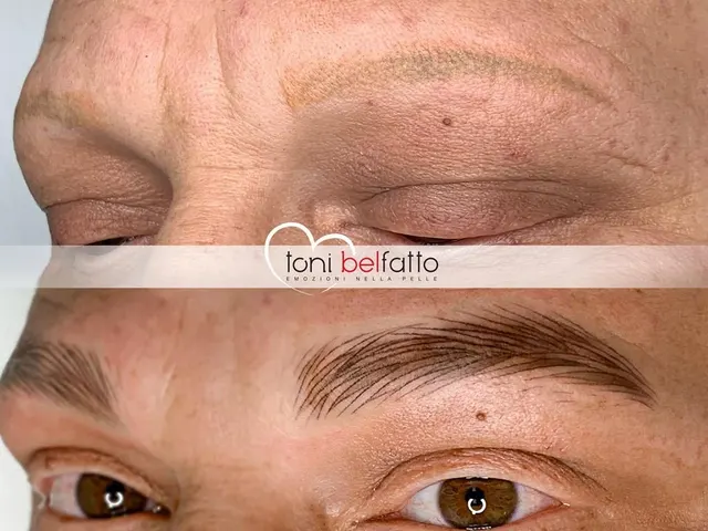 Permanent makeup eyebrows, before and after