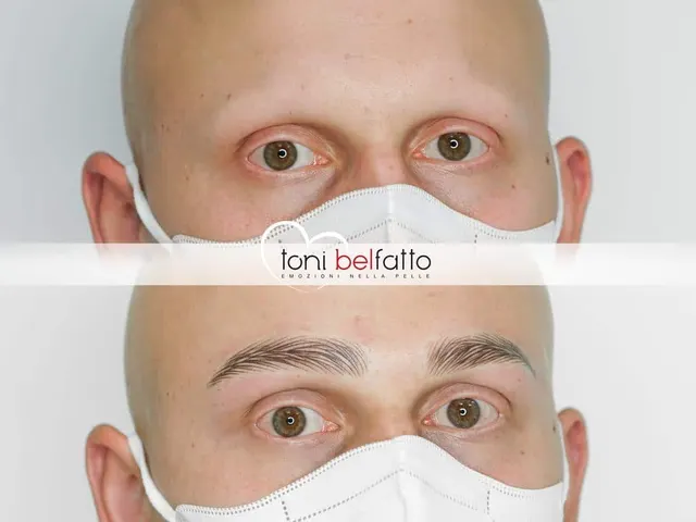 Permanent makeup eyebrows, before and after