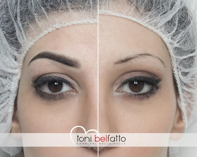 Permanent makeup eyebrows, before and after