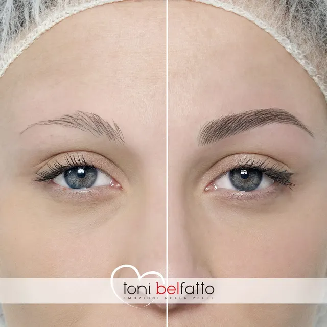 Permanent makeup eyebrows, before and after