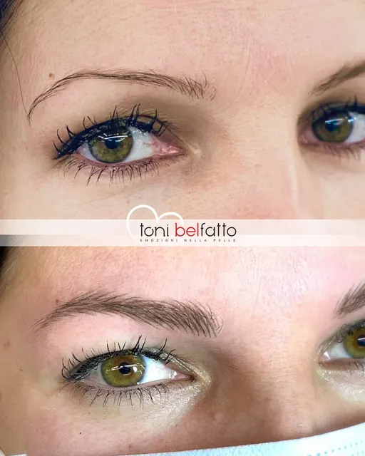 Permanent makeup eyebrows, before and after