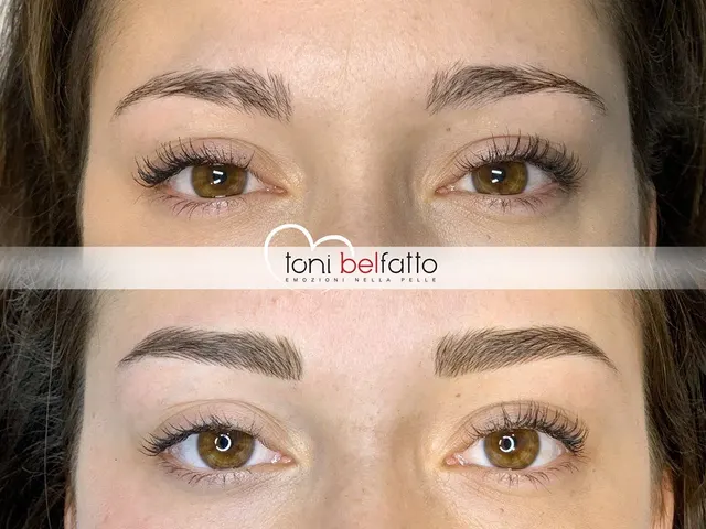 Permanent makeup eyebrows, before and after