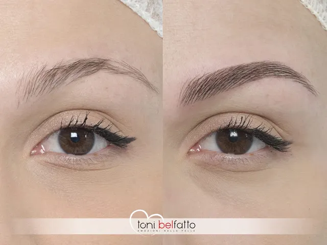 Permanent makeup eyebrows, before and after
