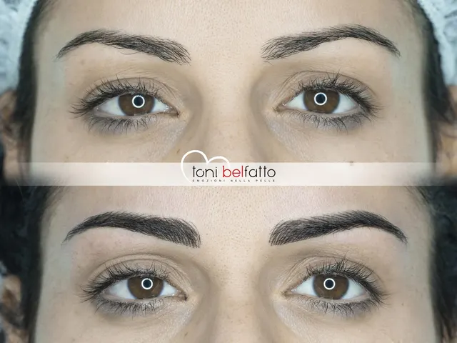 Permanent makeup eyebrows, before and after