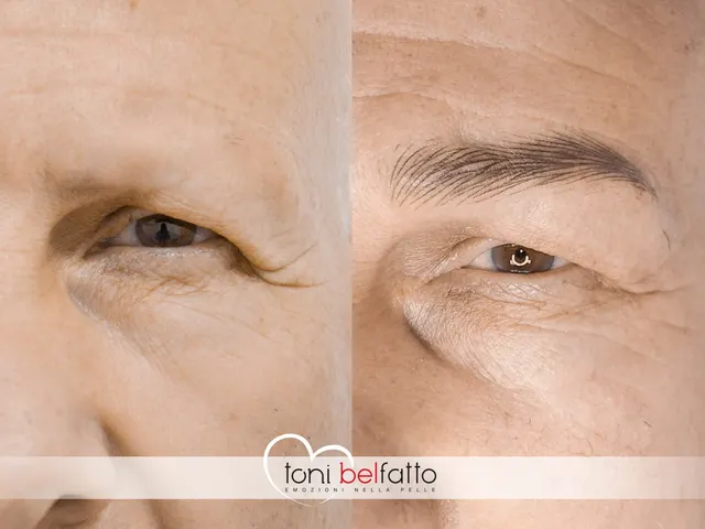 Permanent makeup eyebrows, before and after