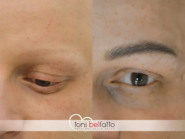 Permanent makeup eyebrows, before and after