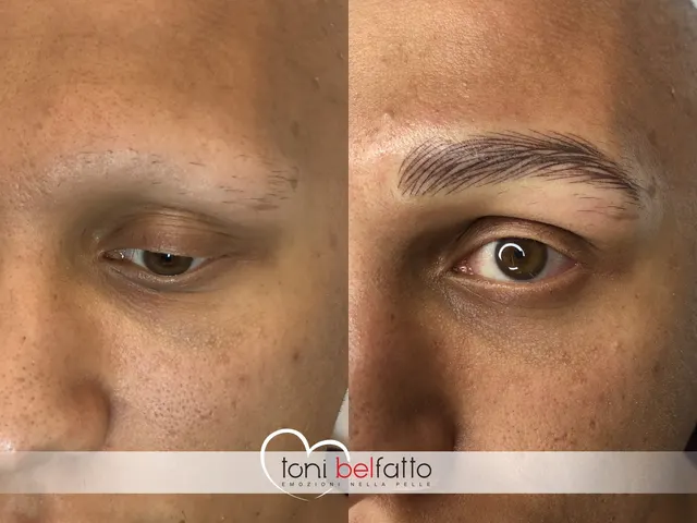 Permanent makeup eyebrows, before and after