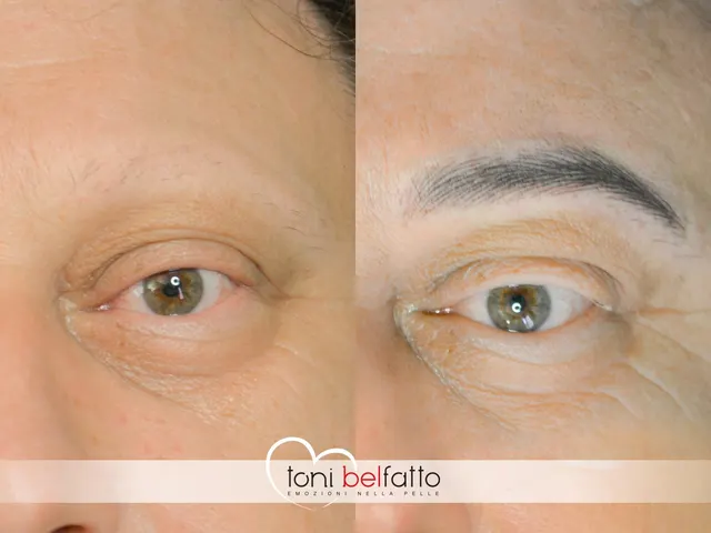 Permanent makeup eyebrows, before and after