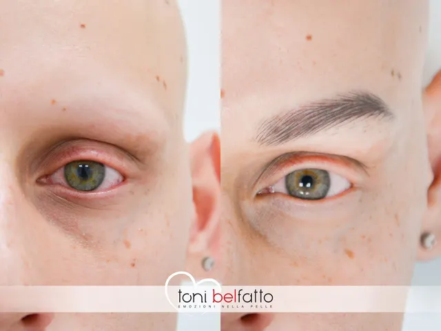 Permanent makeup eyebrows, before and after