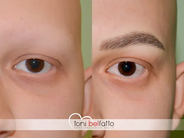 Permanent makeup eyebrows, before and after