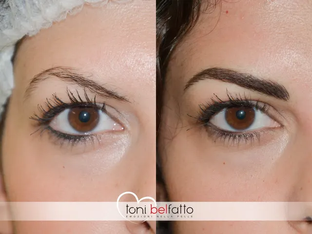 Permanent makeup eyebrows, before and after
