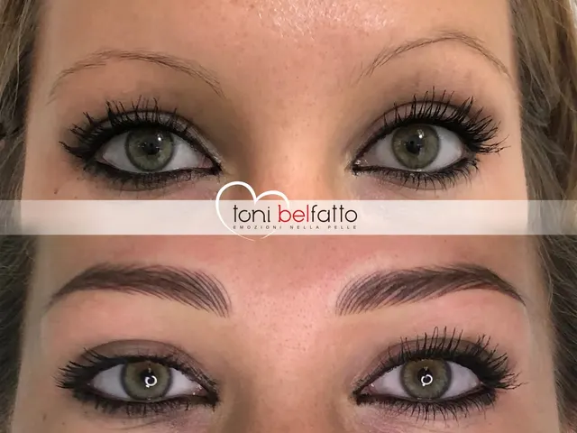 Permanent makeup eyebrows, before and after