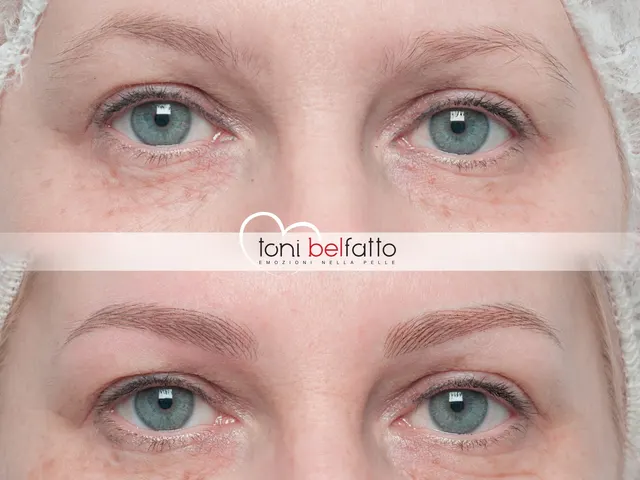 Permanent makeup eyebrows, before and after