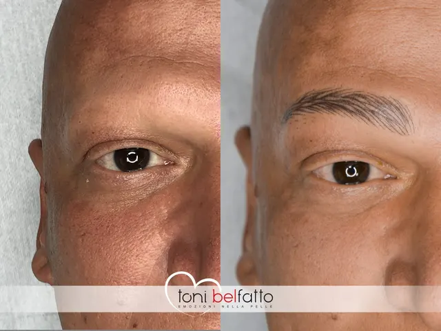Permanent makeup eyebrows, before and after