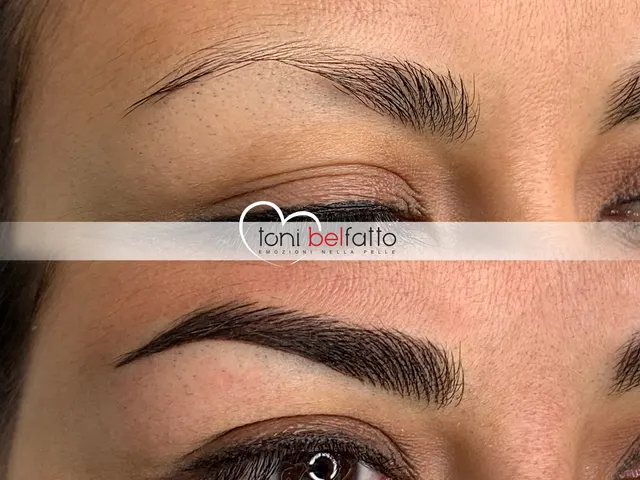 Permanent makeup eyebrows, before and after