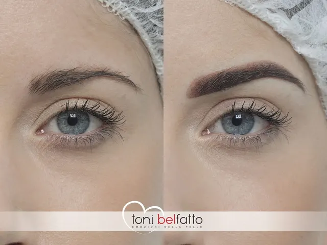 Permanent makeup eyebrows, before and after