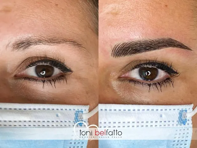 Permanent makeup eyebrows, before and after
