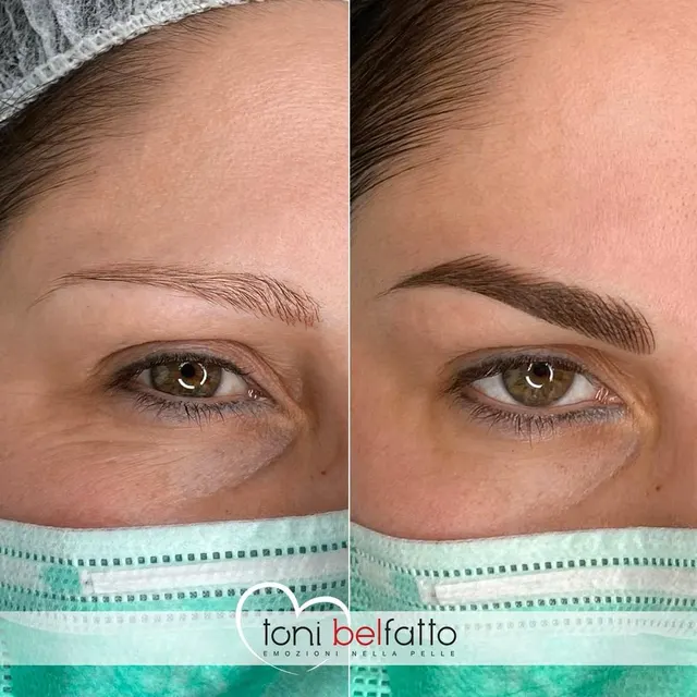 Permanent makeup eyebrows, before and after