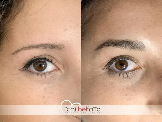 Permanent makeup eyebrows, before and after