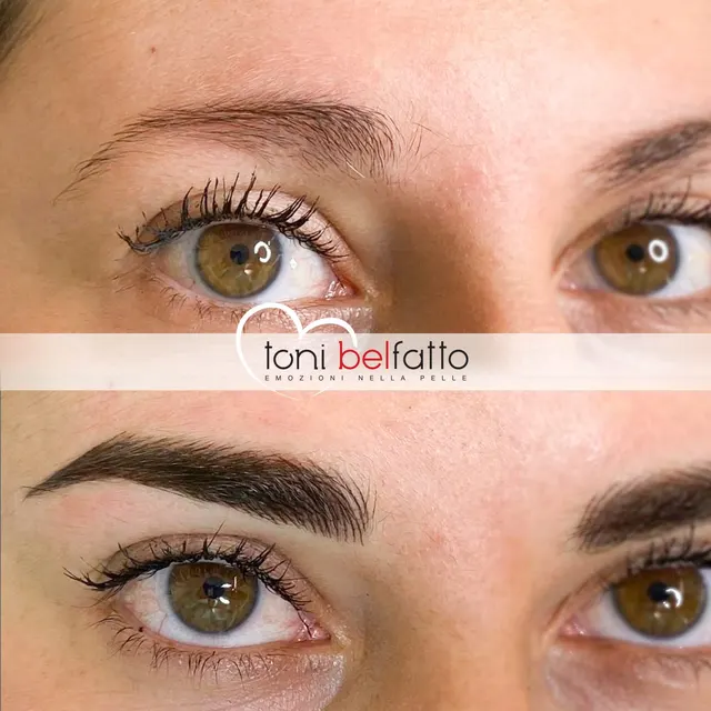 Permanent makeup eyebrows, before and after