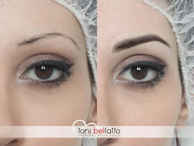 Permanent makeup eyebrows, before and after