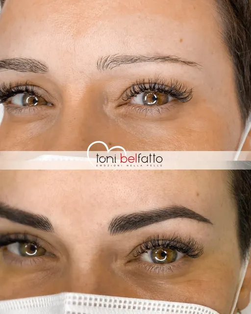 Permanent makeup eyebrows, before and after
