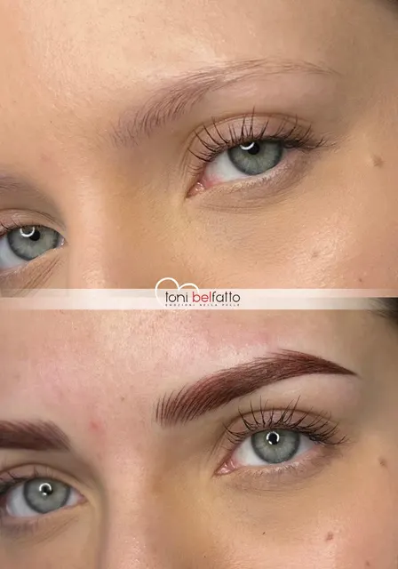 Permanent makeup eyebrows, before and after
