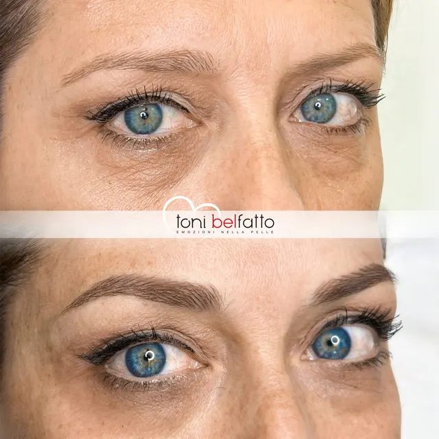 Permanent makeup eyebrows, before and after