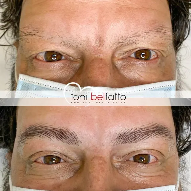 Permanent makeup eyebrows, before and after