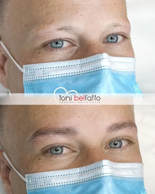 Permanent makeup eyebrows, before and after