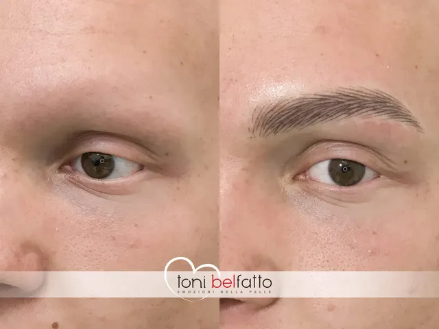 Permanent makeup eyebrows, before and after
