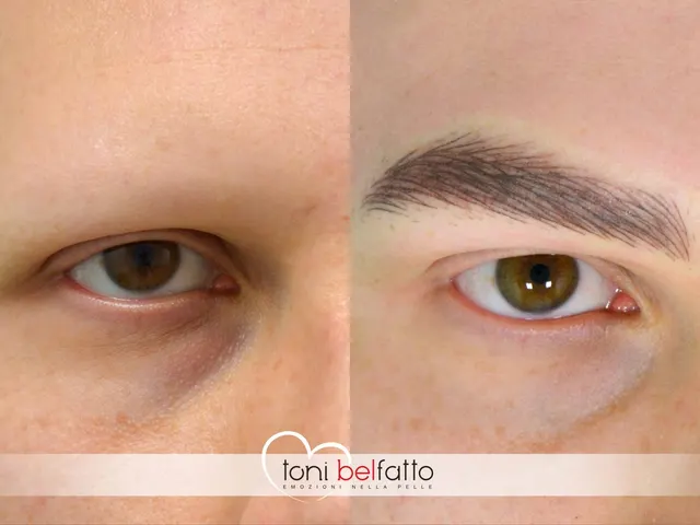 Permanent makeup eyebrows, before and after