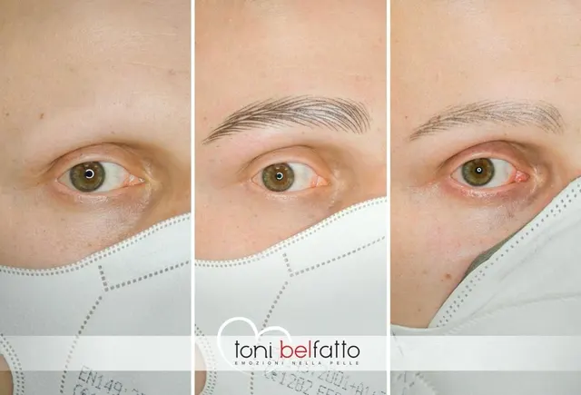 Permanent makeup eyebrows, before and after