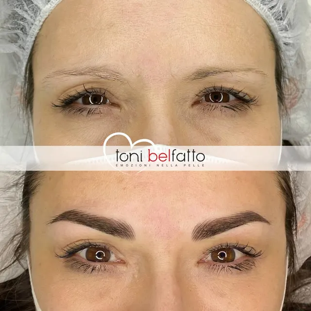 Permanent makeup eyebrows, before and after