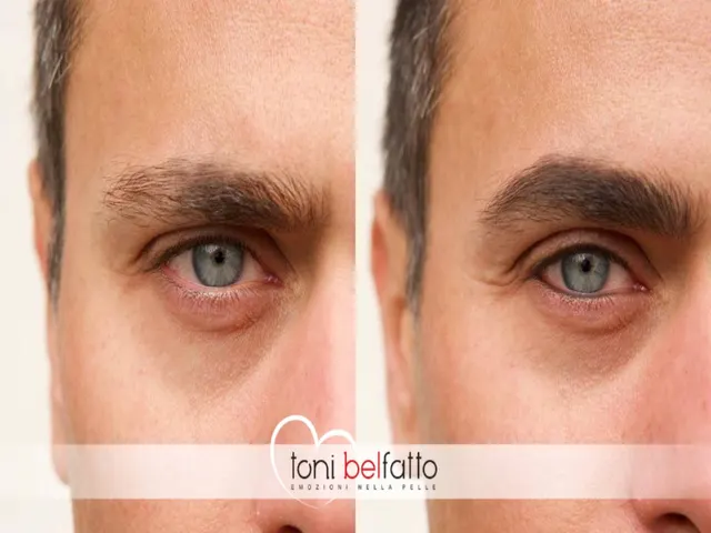 Male permanent makeup eyebrow, before and after